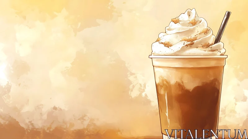 Digital illustration shows iced coffee with whipped cream topping