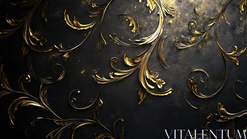 Ornate golden flourishes on textured black luxury background.