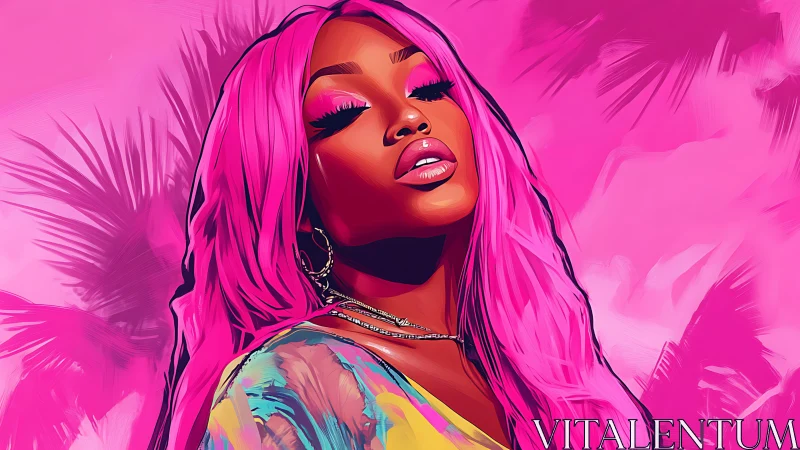 Bold pink portrait showcases confident neon glam figure
