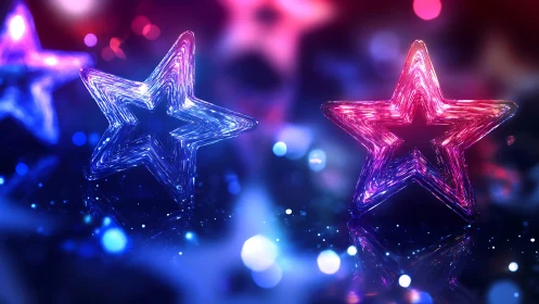 Glowing neon star shapes shimmer softly in dreamy light