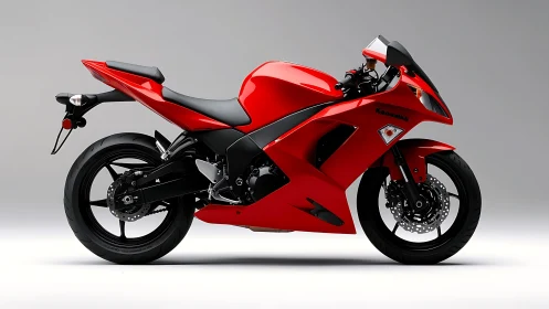 Red Kawasaki sport motorcycle in pristine studio lighting.