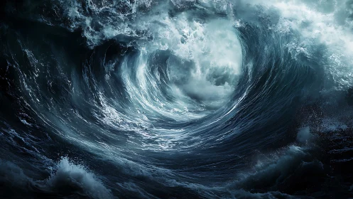 Tempest heart unveiled in a roaring midnight ocean vortex.