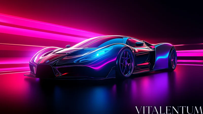 Neon-lit futuristic supercar races through vibrant light trails.