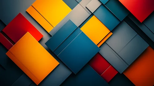 Geometric layered color blocks in bold abstract composition.