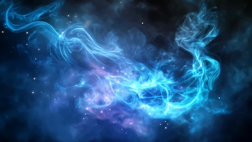 Luminous blue energy stream twists through cosmic void.