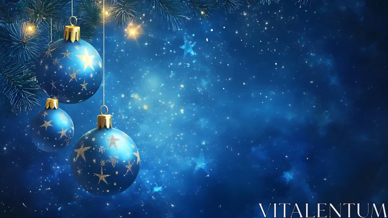 Starry blue Christmas ornaments glow in a cosmic night.