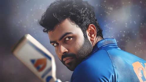 Focused cricket player locks eyes with the moment ahead