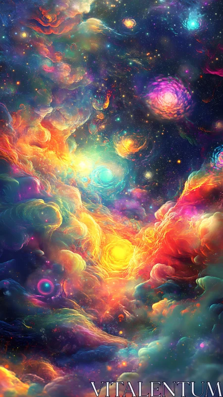 Multicolored gaseous nebulae with luminous stellar clusters.