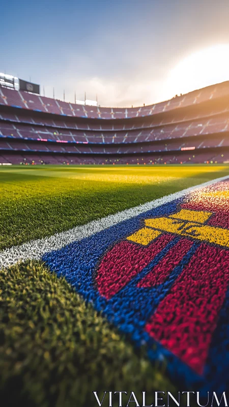 Sunlit stadium crest where grass, glory and colors collide.