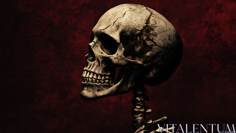 Side profile digital skull on textured dark red ground.