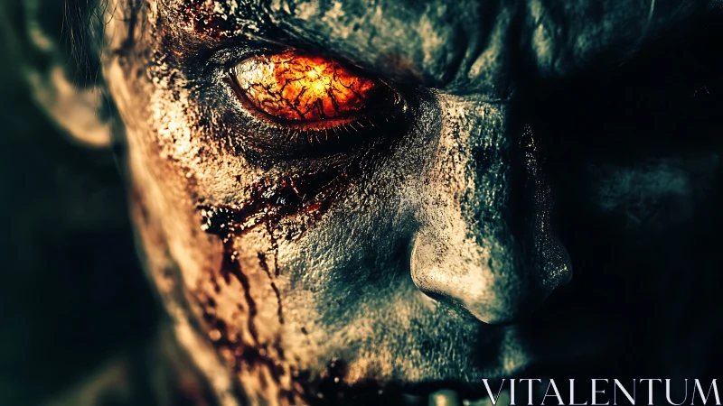 Close view shows decayed face with glowing, damaged eye