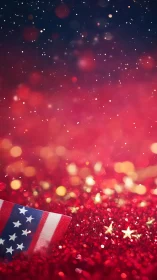 Patriotic glitter background shows US flag and golden stars