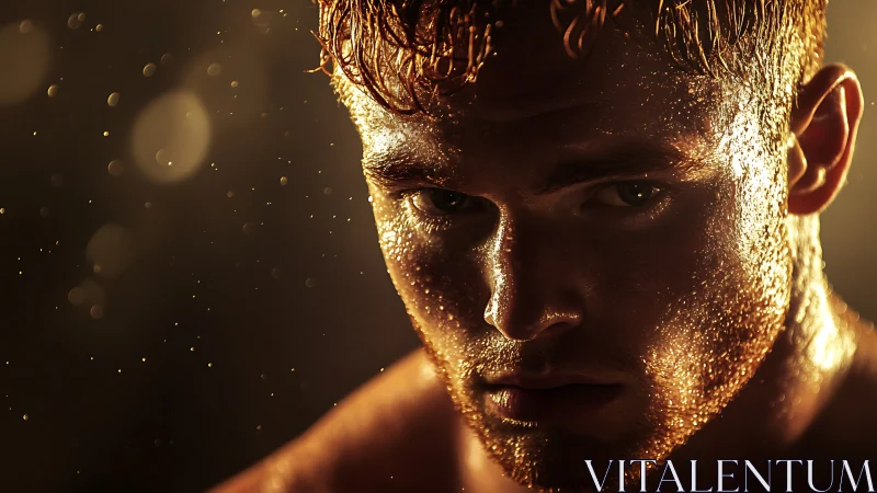 Man Bathed in Golden Light with Dramatic Atmospheric Dust