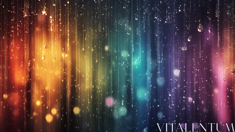 Colorful Abstract Rainfall with Bokeh Effects in Digital Art Style.