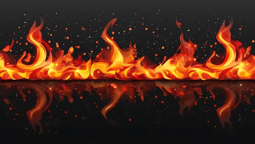 Intense Animated Fire Border with Reflective Glow on Dark Background