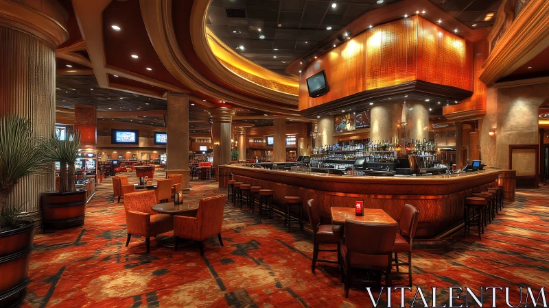 Elegant casino bar glows with warm ambient lighting and style.