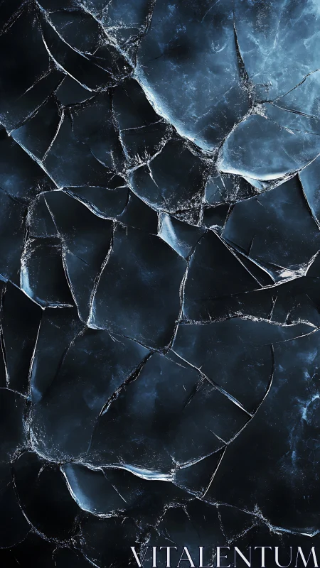 Fractured midnight ice surface with sharp reflective veins.