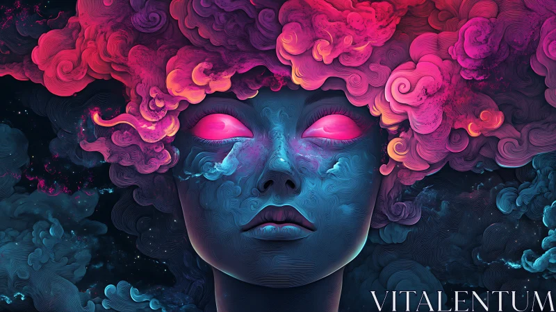 Nebula-crowned dream oracle with glowing cosmic gaze.