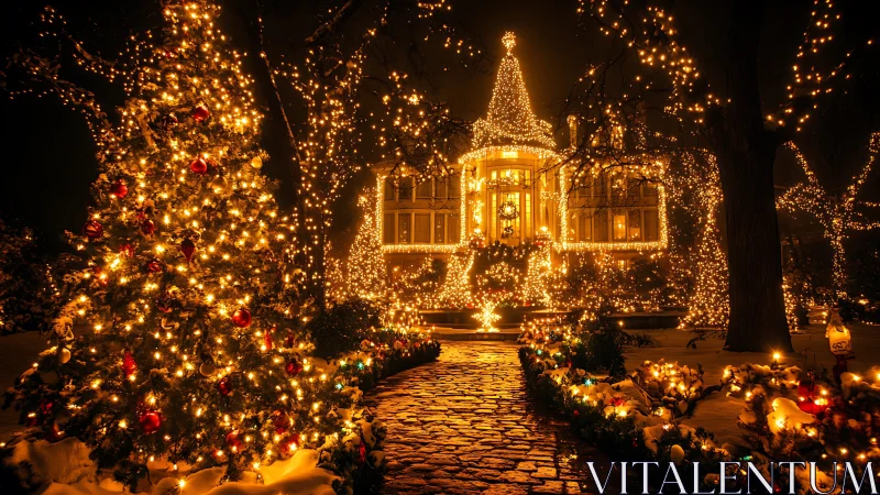 Detached observation of house with dense seasonal lighting display.