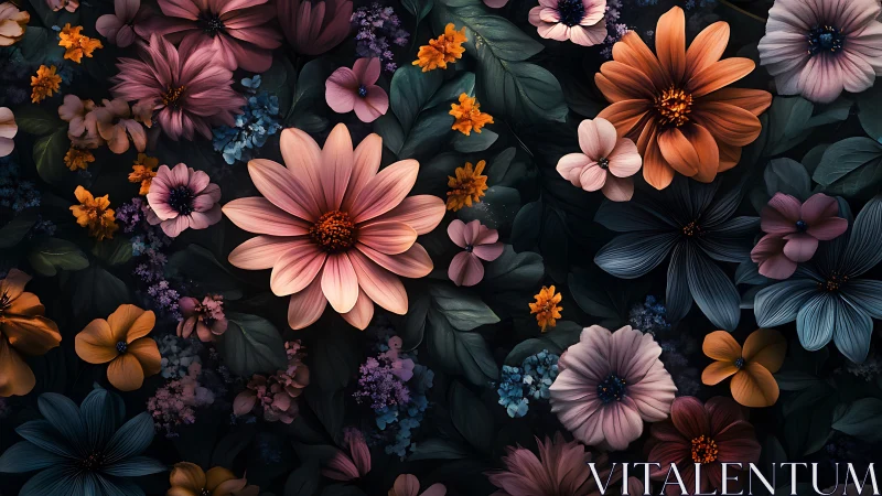 Garden's Nocturnal Tapestry Blooms Against Velvet Darkness