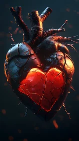 Anatomical Heart Glowing. Medical Science Visualization.