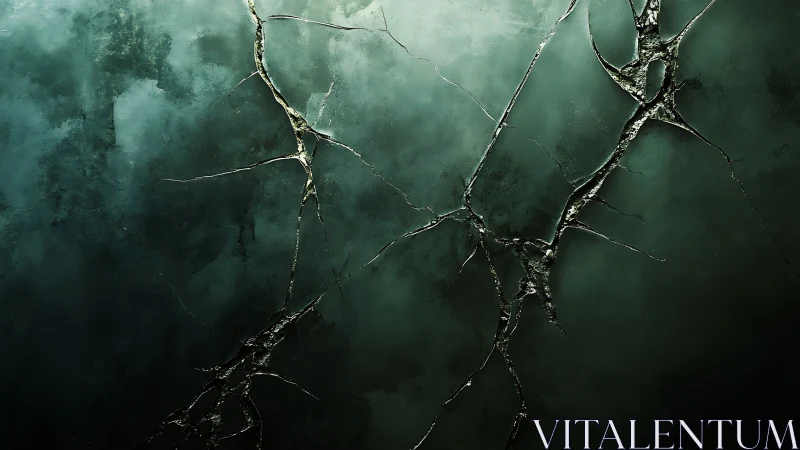 Cracked emerald surface stretches across shadowed depths.