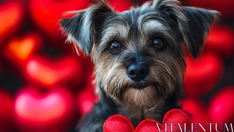 Miniature Schnauzer Digital Portrait Against Bokeh Hearts Background