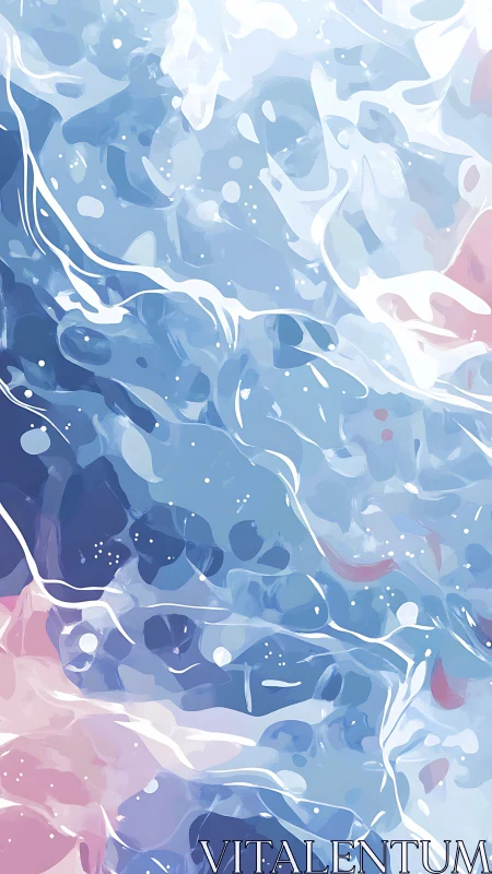 Fluid abstract waves in blue and soft pink tones.