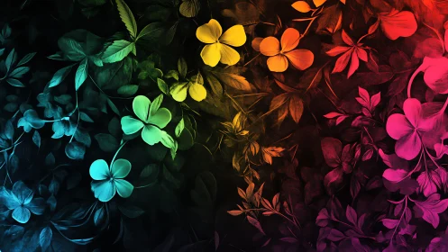 Chromatic gradient foliage array with spectral floral overlays.