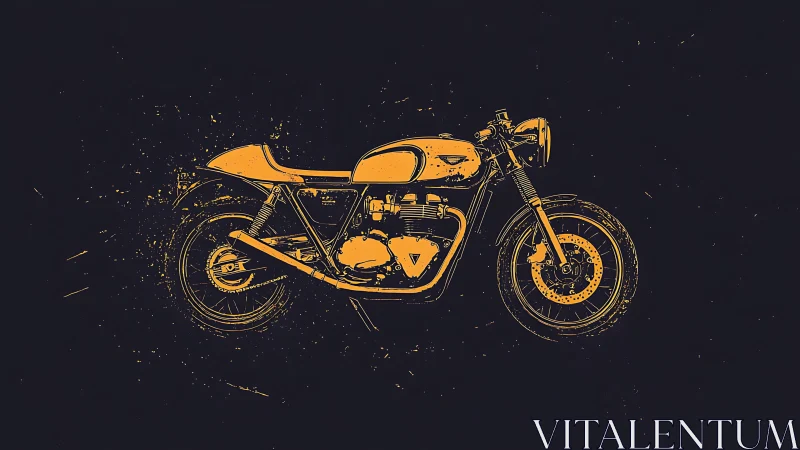 Golden cafe racer sketch glowing against midnight black.