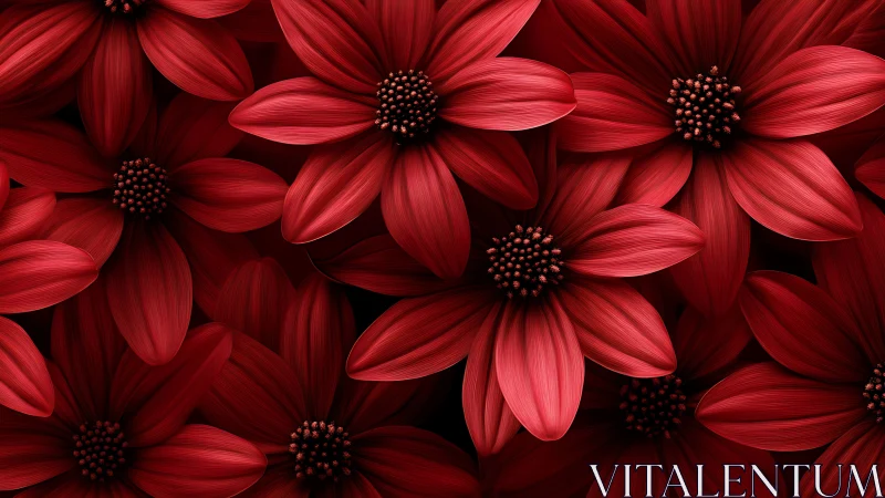 Vibrant Red Flowers Fill Frame in Striking Botanical Design.