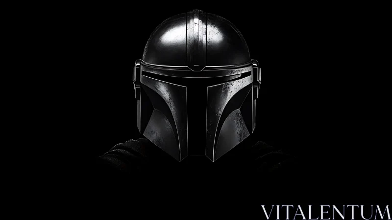 Photorealistic frontal helmet portrait on void-black ground.