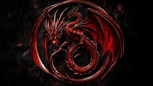 Crimson sigil dragon coils in a blazing ring of embers.