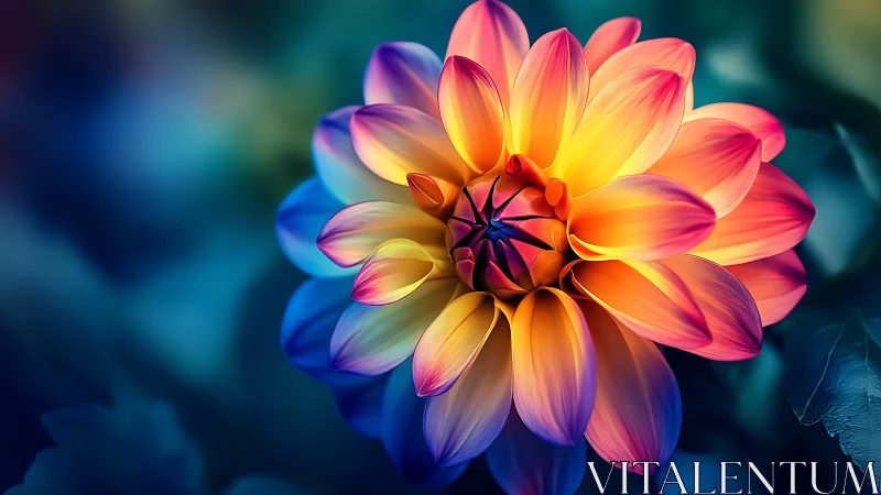 Digitally rendered dahlia with gradient color transitions