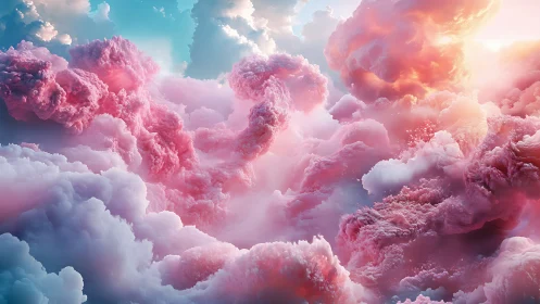 Dreamy pink clouds drift through a radiant sunrise sky