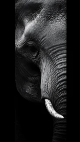 High-contrast monochrome close-up isolates elephant skin microtexture