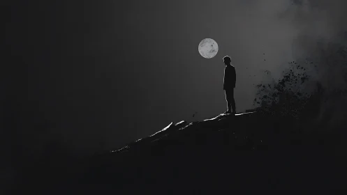 Moonlit silhouette lingers on a dissolving midnight ridge