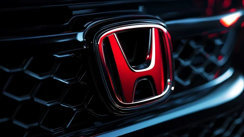 Red Honda emblem glows boldly on a sleek black grille