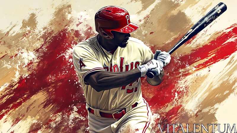 Baseball slugger poised to swing amid dynamic paint streaks.