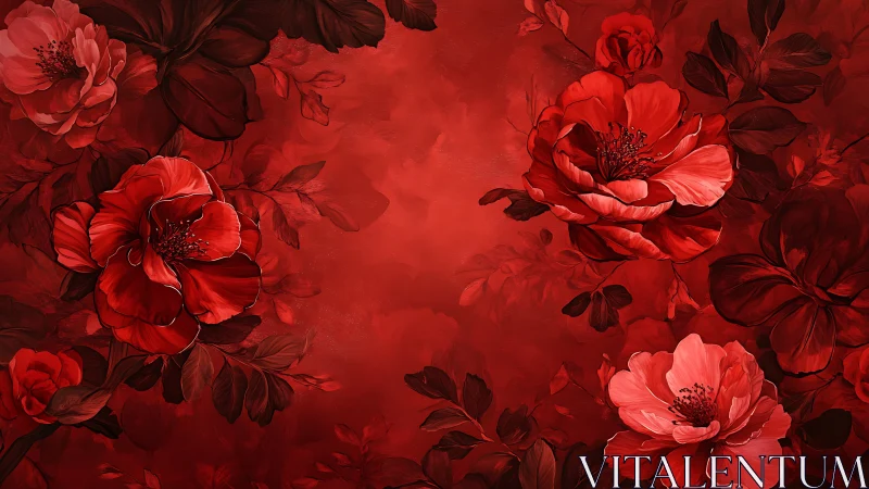 Red Floral Composition on Crimson Ground.