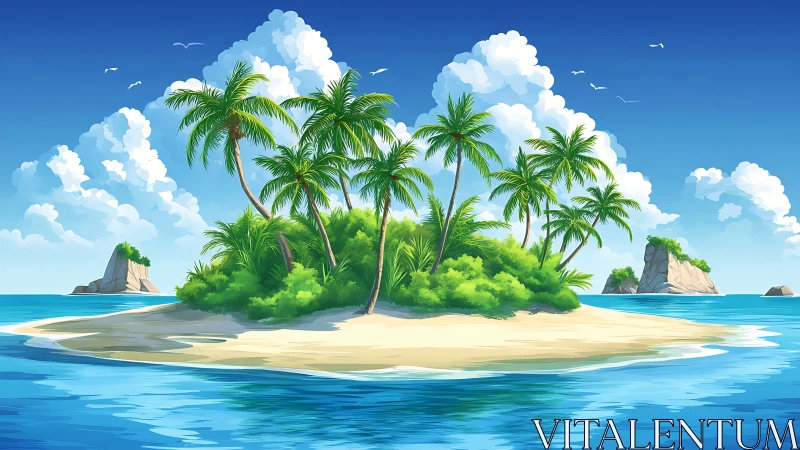 Tropical Island Paradise With Palm Trees and Turquoise Waters.