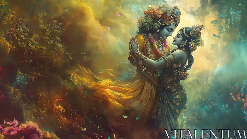 Divine Devotion: Krishna and Radha in Ethereal Luminescence