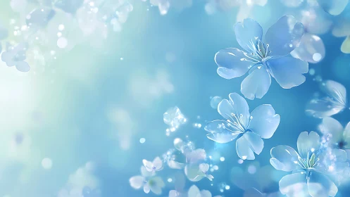 Delicate Blue Flowers Dancing in Dreamy Light.