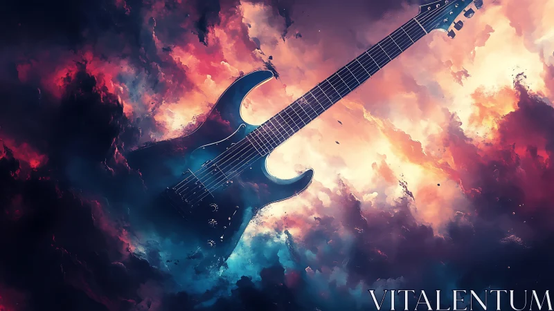 Starlit electric guitar drifting through nebula storms.
