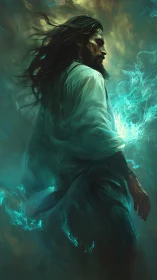 Mystic warrior channels swirling teal elemental energy