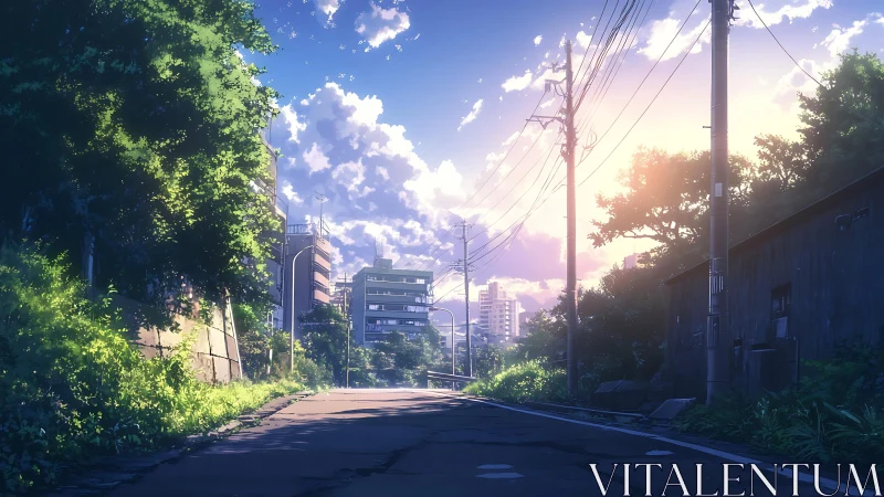 Soft evening light gently warms a quiet city side street