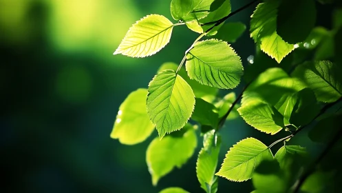 Sunlit Green Leaves Close-Up with Soft Natural Background.