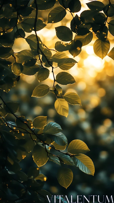 Golden-hour leaves trade whispers with the fading forest light