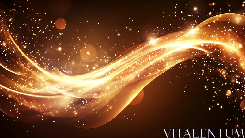 Glowing Golden Light Trail Abstract with Sparkling Particle Effects.