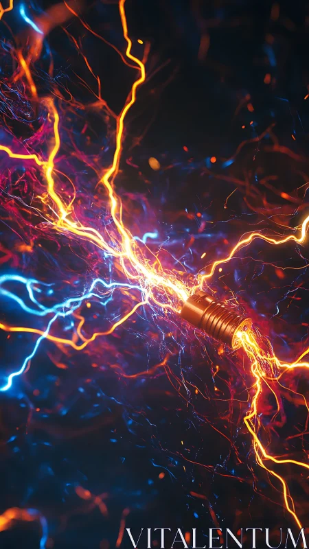 Electric energy arc connects glowing threaded connector body.